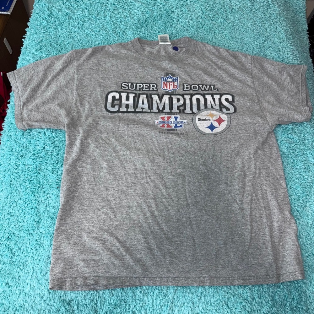 NFL Super Bowl‎ XL Champions Pittsburgh Steelers Gray T-Shirt Men's L